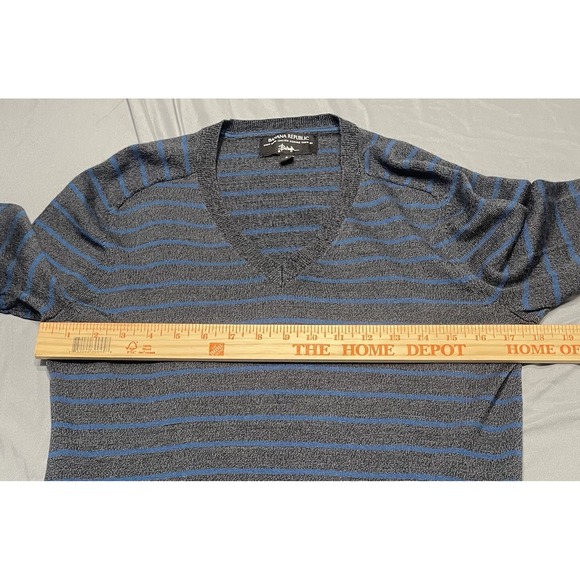 Banana Republic Men's Italian 100% Merino Wool Baruffa Sweater Gray Striped Sz S - Picture 5 of 8